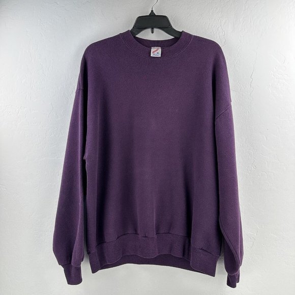 Vintage Jerzees Sweatshirt Adult XL Blank 90s Crewneck Fleece MADE IN USA Purple - Picture 1 of 6